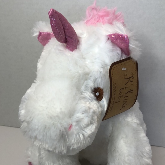 KellyToy 11 inch Unicorn with Rattle White Pink Sparkle Stuffed Animal Plush - Picture 2 of 7